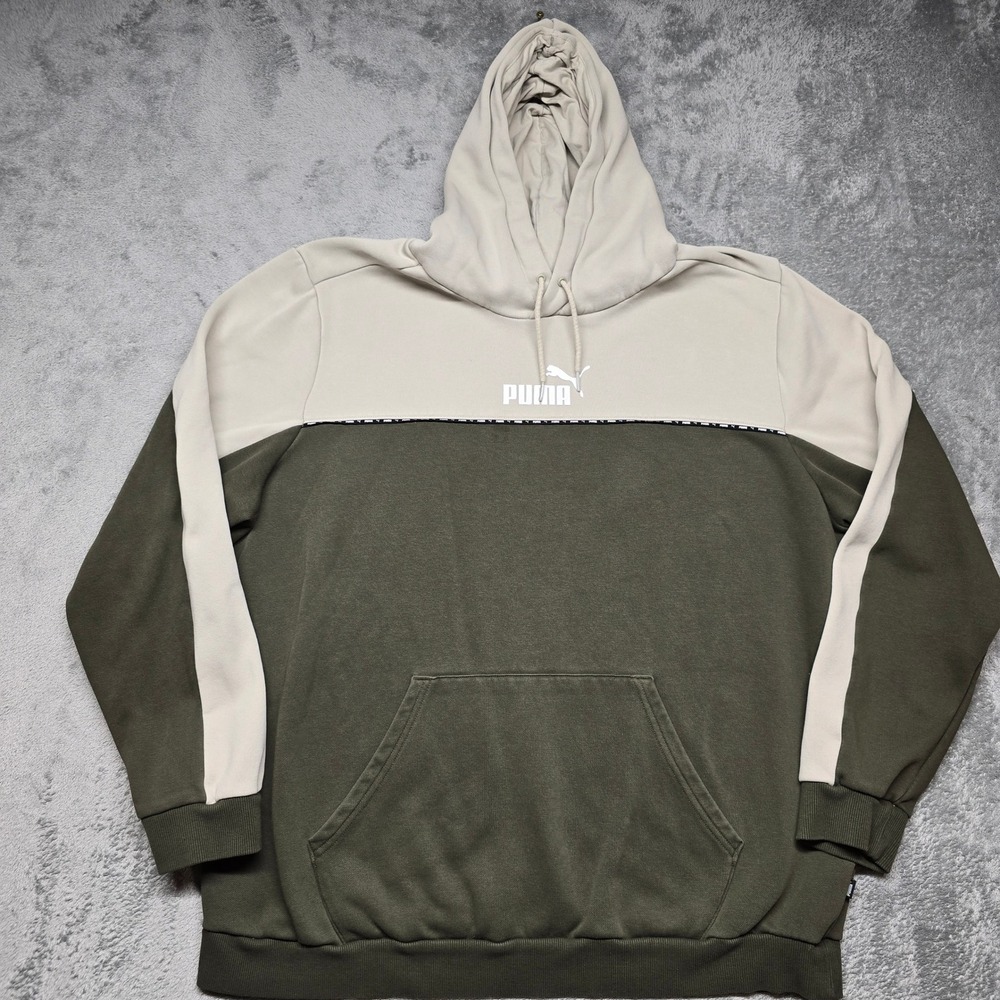 Puma Power Colorblock Hoodie Mens XXL Forest Night Birch Green 673342-70 Logo